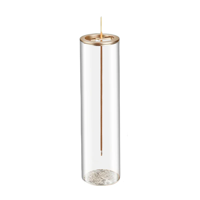 Rohrformiger Räucherstäbchenhalter aus Glas, vertikaler Räucherstäbchenbrenner mit Messingkappe