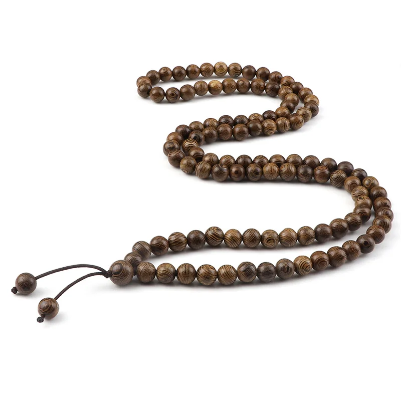 Mehrschichtiges Armband mit 108 Holzperlen, 8 mm, tibetisch-buddhistische Mala-Buddha-Charm, Rosenkranz