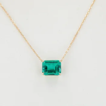Edelstein-Halskette, 14 Karat Gold, kolumbianische Smaragd-Anhänger-Halskette, Damen-Halskette, trendiges