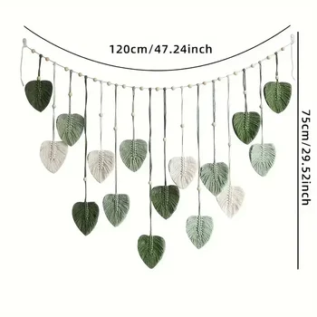 Boho Home Dekoration, Makramee Wandteppich Makramee Blatt Feder Wandbehang Dekor für Wohnzimmer Schlafzimmer