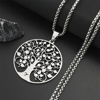 Lebensbaum-Anhänger Edelstahl-Halskette Silberfarben Damen Herren Amulett Halskette Schmuck Collar Arbol De La