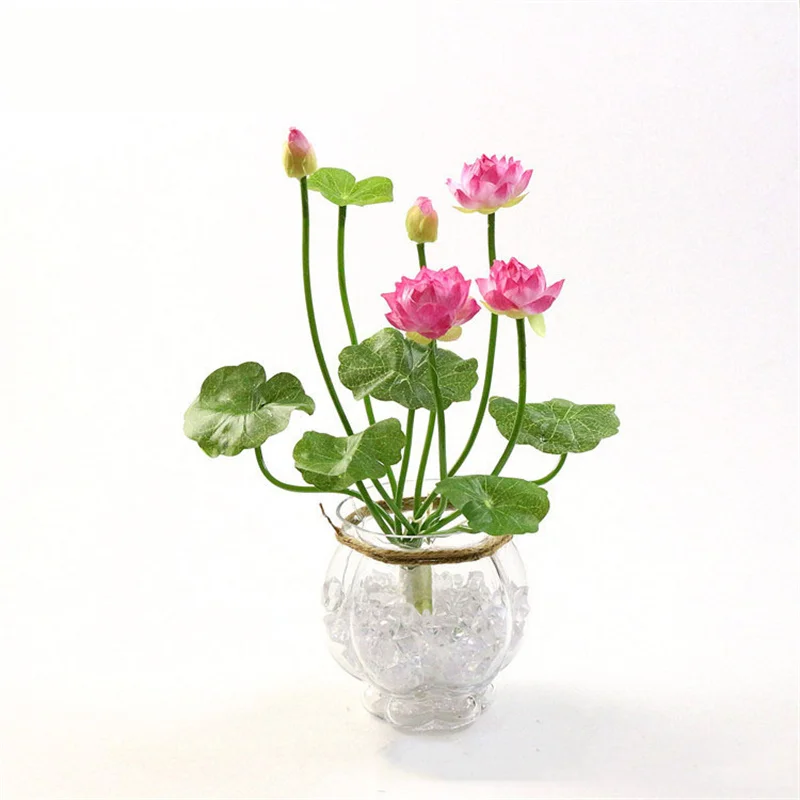 Kleine Mini-Lotus-Kunstblume, Seerose, grüne Topfpflanzen – Bild 2