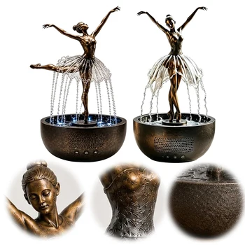 Ballett-Tänzerin Harz-Skulptur Tischbrunnen USB-Betriebene Geräuschlose Pumpe Indoor-Wasserfall Heimdekoration