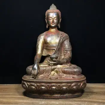 11 Zoll Shakyamuni Buddha Bronze vergoldet Indien Buddhismus Buda antike Statue Skulptur