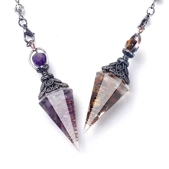 Naturstein Kristall Pendel Halsketten sechseckigen Kegel Schotter Amethyste Rosenquarz Chakra Anhänger Schmuck