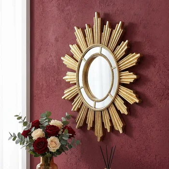Goldener Sonnenblumen-Spiegelanhänger, geometrischer Sonnenspiegel als Wanddekoration, Raumdekorationszubehör