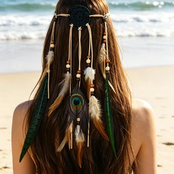 Bohemischer Traumfänger-Schmuck, Feder-Haarreifen, Hippie-Kopfschmuck, Damen-Haaraccessoires