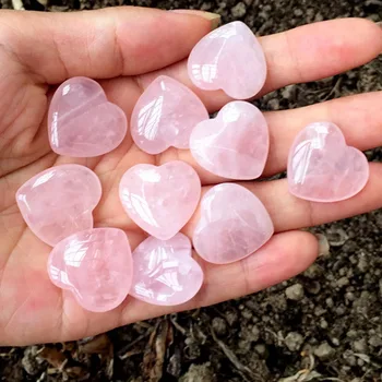 Rosenquarz-Herz-natürliche Kristall-polierte Steine, Valentinstagsgeschenk für Frauen (10 Stück)