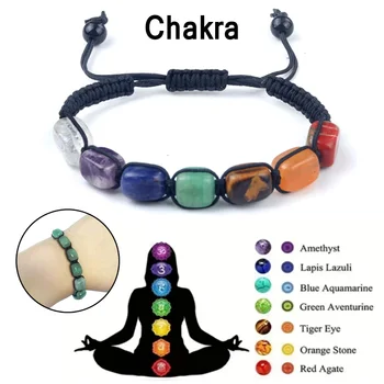Quadratische Perlen 7-Chakra-Behandlung Kristall-Armband Yoga Stein verstellbares Armband Meditation