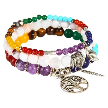 Ftcy 3 teile/satz Baum des Lebens Armband setzt Türkis Jaspis Tibetan Achat Edelstein Chakra Perlen Strand