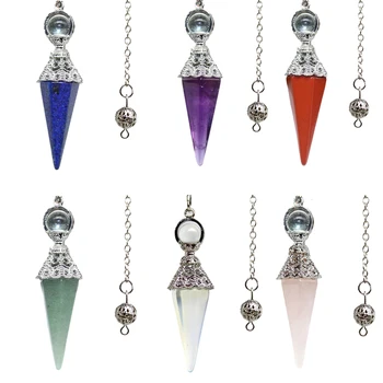 Naturstein-Kristall-Pendel für Wahrsagerei, Quarz, Amethyst, Naturstein, Vintage-Pendel, Reiki-Anhänger