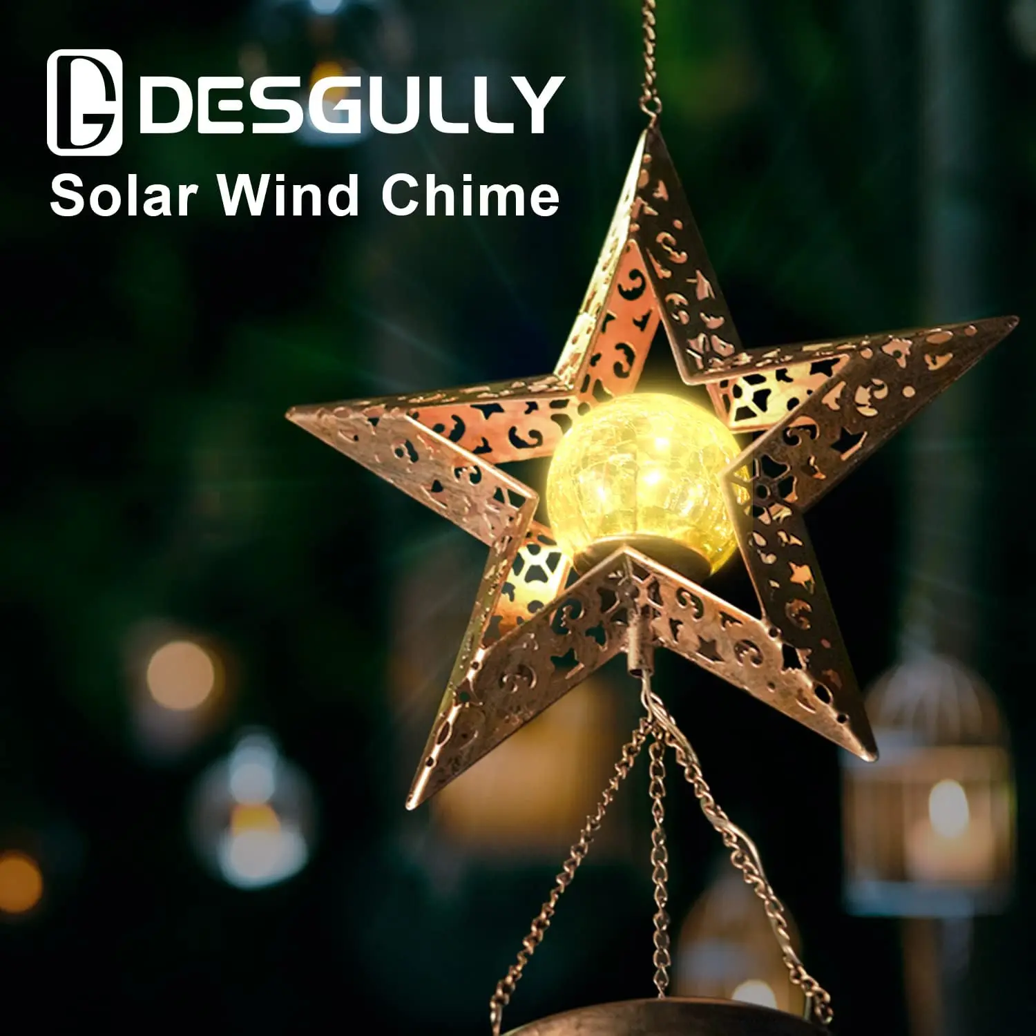 Outdoor Metall Windspiele Mond Sonne Sterne Wind Chime Solar Glowing – Bild 5