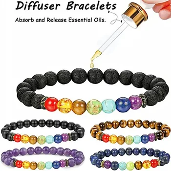 7-Chakra- absorbieren und lösen ätherische Öle, Diffusor-Armbänder, Kristall-Naturstein-Perlen-Stretch-Armband