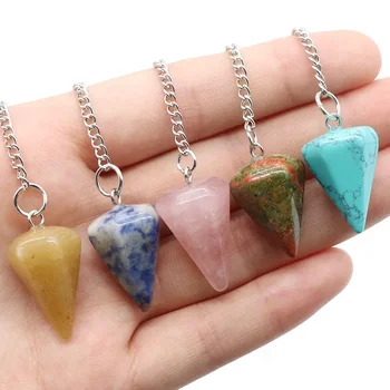 Naturstein Quarz Achate Anhänger Reiki kegel Amethyst Charme Pendel Anhänger für Weissagung Wünschelrute Reiki