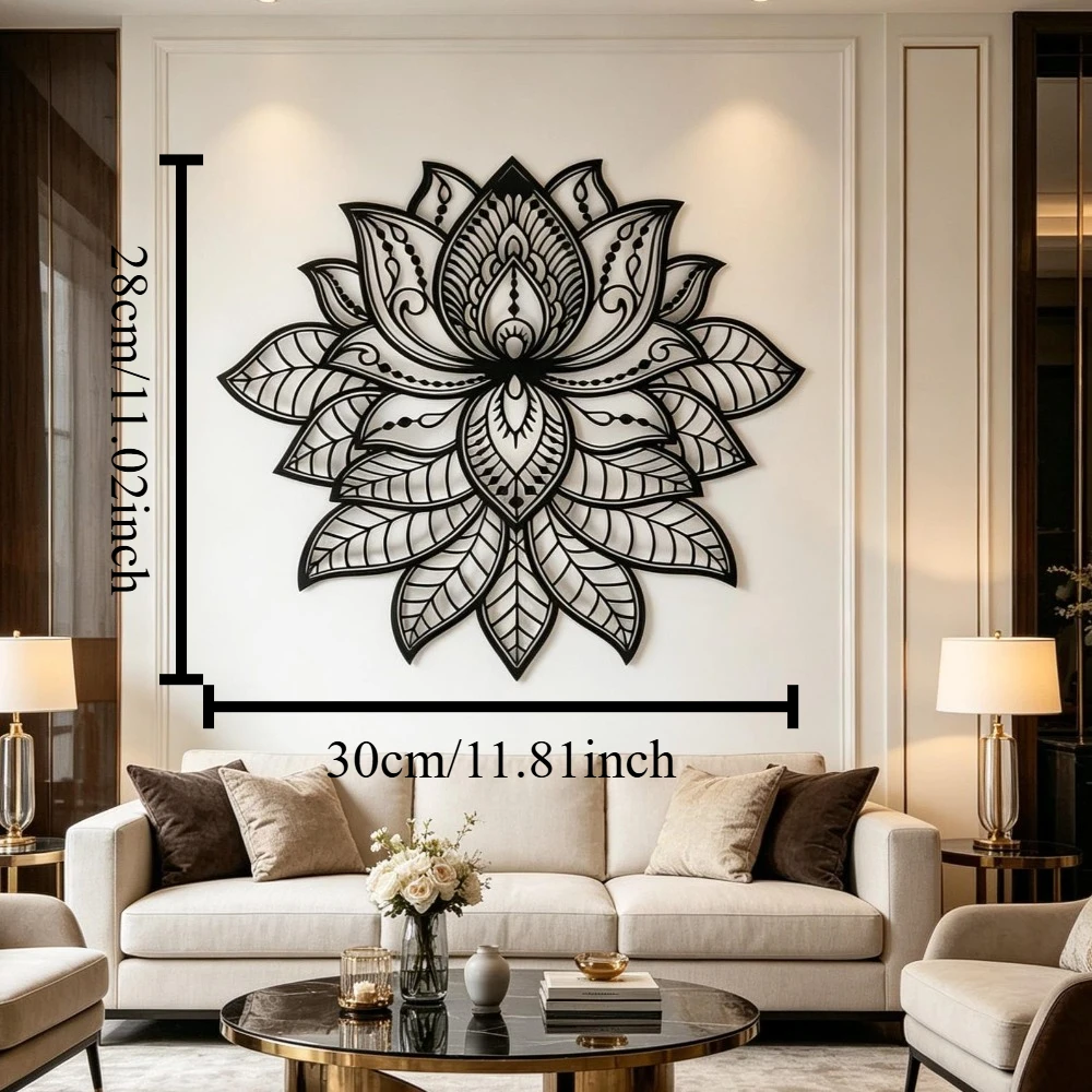 Lotus-Mandala Metall-Wandkunst, Zen-Blumendekor für Wohnzimmer, Schlafzimmer & Yoga-Studio