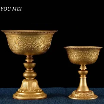 Buddhismus-Altäre-Kerzenlampe, Gravur acht verheißungsvolle Kupferkerzenbecher, ghee schwebender heiliger