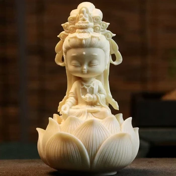Niedliche Cartoon-Guan-Yin-Figur, Weiße Harz-Göttin mit Lotussockel, Feng-Shui-Zen-Meditations-Dekoration