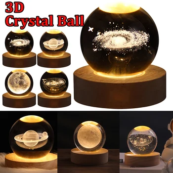 USB-LED-Nachtlicht, Galaxy Crystal Ball-Lampe, 3D-Planeten-Mondlampe, Heimdekoration