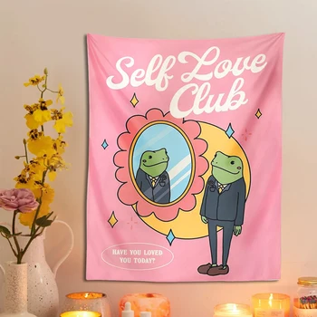 Süße rosa Tapisserie Wandbehang Herr Frosch ins Mandala Hippie süße rosa Boho Dekor Decke Tischdecke Matte