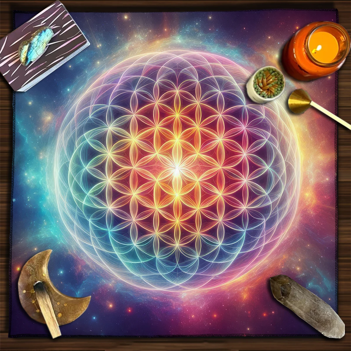 Bunte Mandala-Blume des Lebens Tarot-Tischdecke mit himmlischer – Bild 6