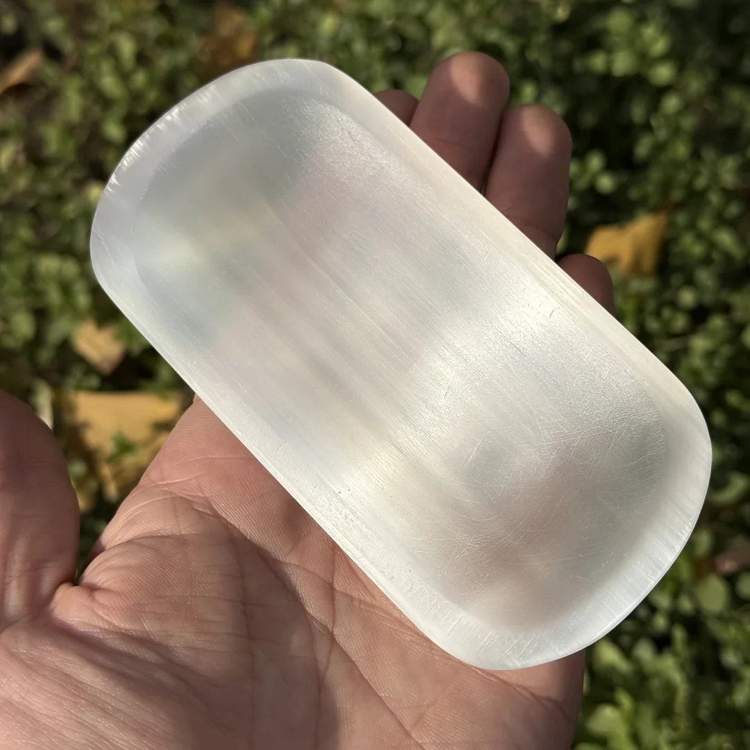 Natürliche transparente Selenitschale, weiße entmagnetisierende Dekoschale - unverzichtbares Werkzeug