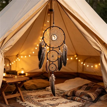 Boho-Stil Großer Feder-Traumfänger, Zarte Gewebte Wanddekoration Windspiel zur Verschönerung Leerer