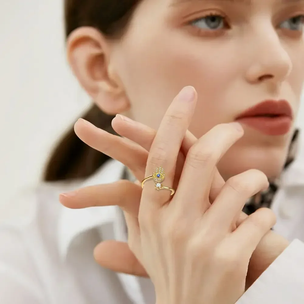 YILUOCD Hamsa Hand verstellbare Ringe Türkischer CZ Evil Eye Ring – Bild 5