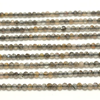 Natürliche schwarze Turmalin-Sonnenstein facettierte runde Perlen 2mm