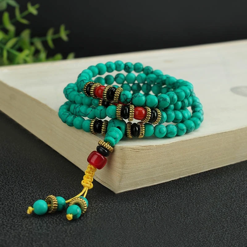 Türkis 8 mm 108 Gebetsperlen Armbänder Buddhistische Perlenketten – Bild 2