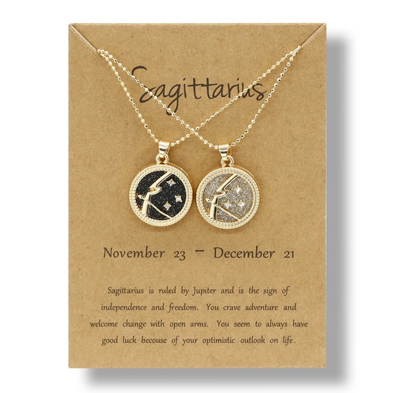 Trend ige 12 Sternzeichen Halskette Tag und Nacht Horoskop Astrologie Gold Farbe Münzform Anhänger Schmuck