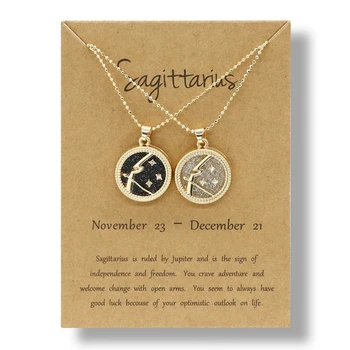 Trend ige 12 Sternzeichen Halskette Tag und Nacht Horoskop Astrologie Gold Farbe Münzform Anhänger Schmuck