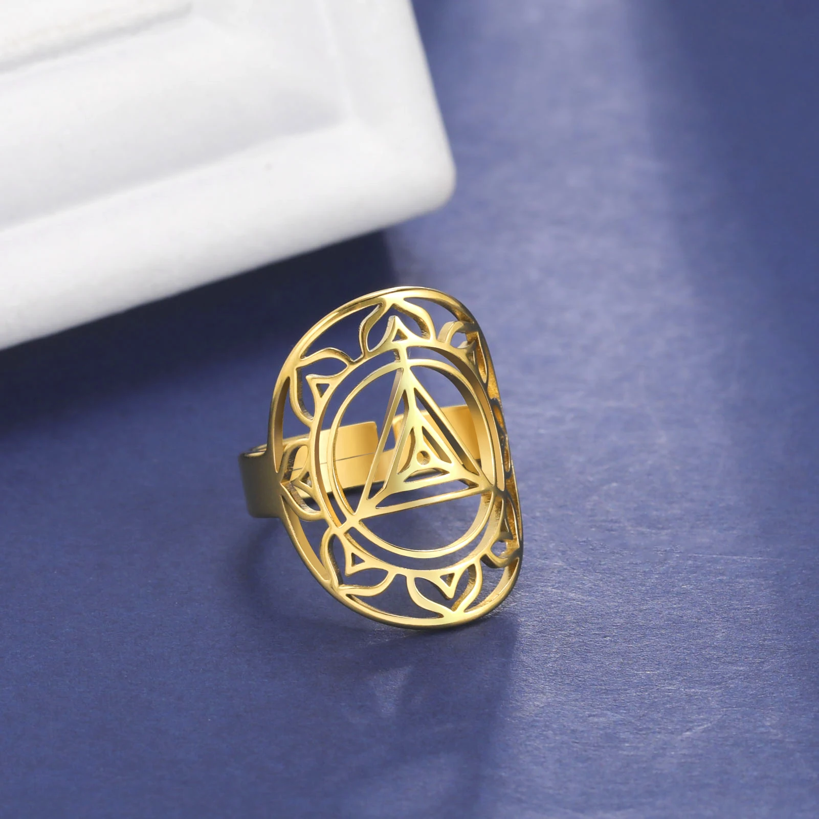 Skyrim Kali Yantra Meditation Ring Frauen Männer Edelstahl Gold Farbe – Bild 4