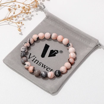 Naturstein Kristall Armband Schmuck mit Geschenkt üte runden rosa Zebra Stein 8mm Perlen Edelstein Armband