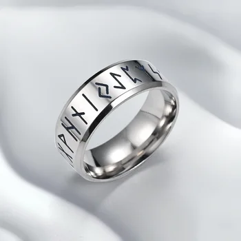 YILUOCD Wikinger-Runen-Ring aus Edelstahl im nordischen Stil, 24 Runen, kraftvolle Amulette, Vintage Odin
