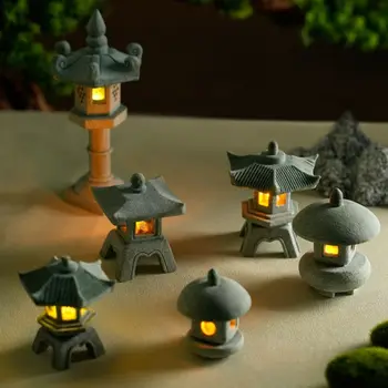 Mini Pagode Laterne Licht Garten Statue Dekorative Sand Stein Micro Landschaft Lampe Zen Yard Miniatur Bonsai