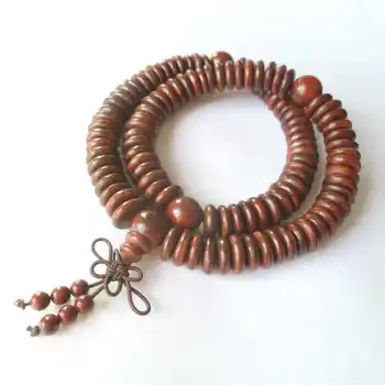 Buddhistische 108 natürliche echte rote Sandelholzperlen Gebet Mala Münze Holzperlen Armbänder BRO 827