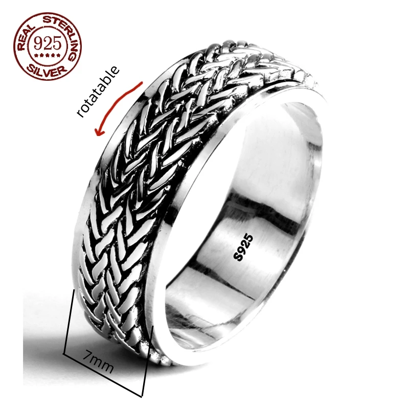 S925 Sterling Silber Mantra Ringe Drehbare Verschiebung Tibetischen Sechs-charakter mantra Ring Männer
