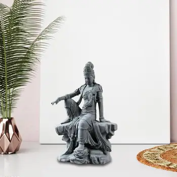 Serene Guanyin-Statue aus Grauem Harz, Buddha-Figur für Wohnzimmer und Buddhistische Meditationsräume