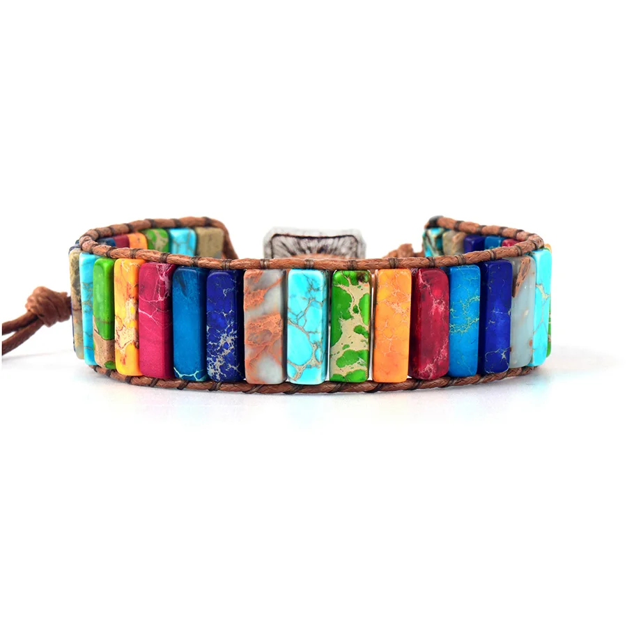 7 Chakra Armband Schmuck Natürliche Stein Rohr Perlen Nicht Leder Seil Wrap Armbänder Unisex Paare Armreif