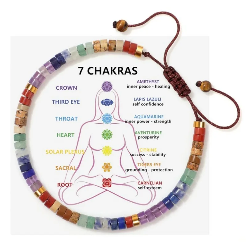 7Chakras Naturstein-Armband, handgewebtes Armband, verstellbares Seil, Yoga-Meditations-Unisex-Modeaccessoire