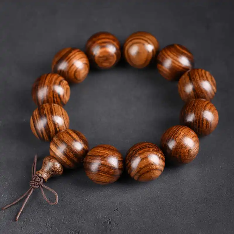 Schwarzes Rosenholz-Armband mit runden Perlen, 108 buddhistische Gebetsperlen, Mala