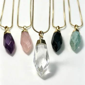Halskette mit Anhänger in Tropfenform aus natürlichem Kristall, mehrfarbiger Edelstein, Damenmode-Schmuck