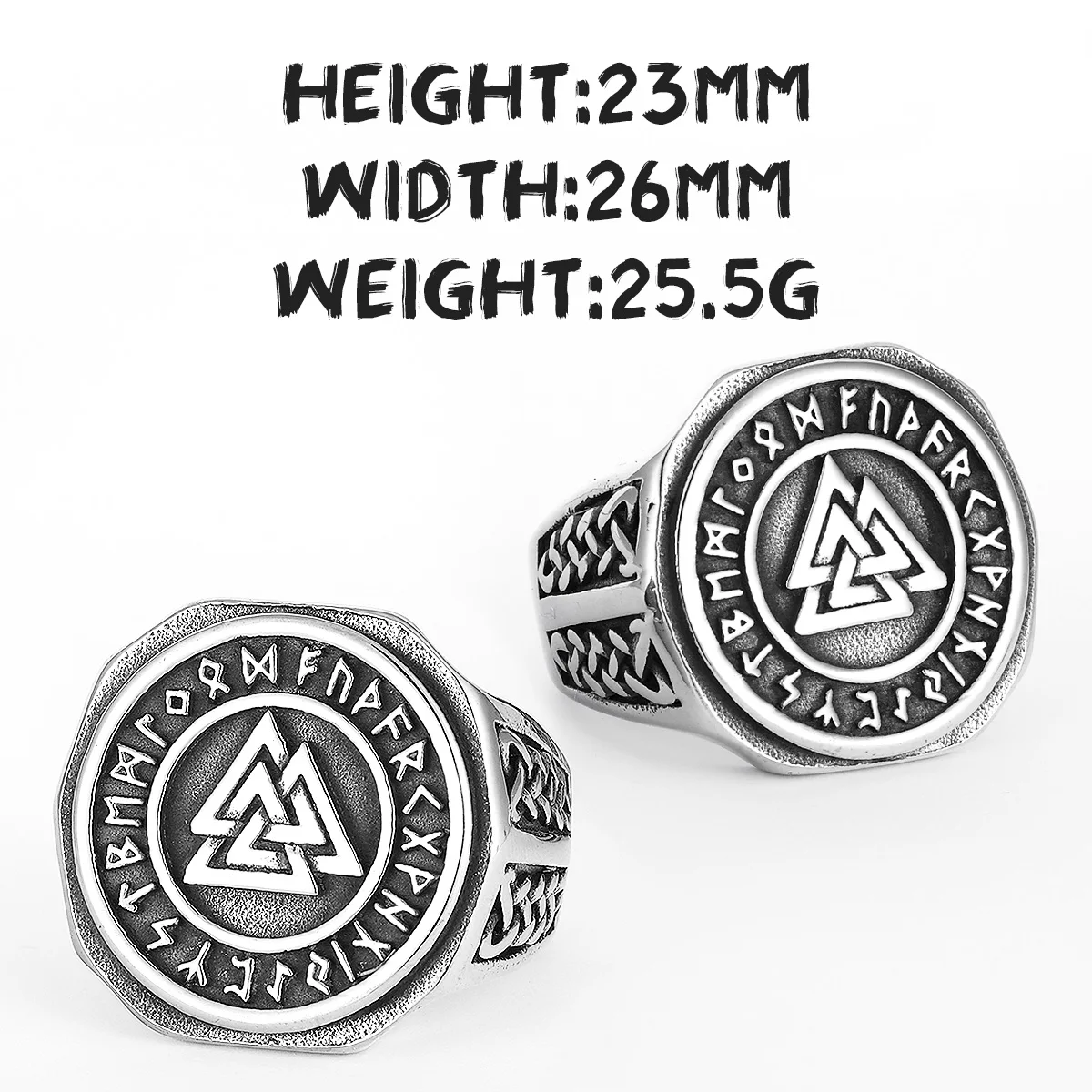 Viking Runen Odin Dreieck Männer Ringe Edelstahl Schmuck Punk Rock – Bild 6