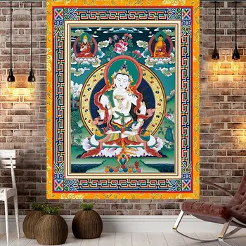 VIKAMA Tibetischer Buddha Bodhisattva Wandteppich, Vintage Buddhistische Spirituelle