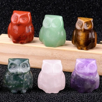 1 Zoll Amethyst Tigerauge Stein Opal Rosenquarz Eule Mini Ornament Kristall Achat Schnitzerei Kleintier Home