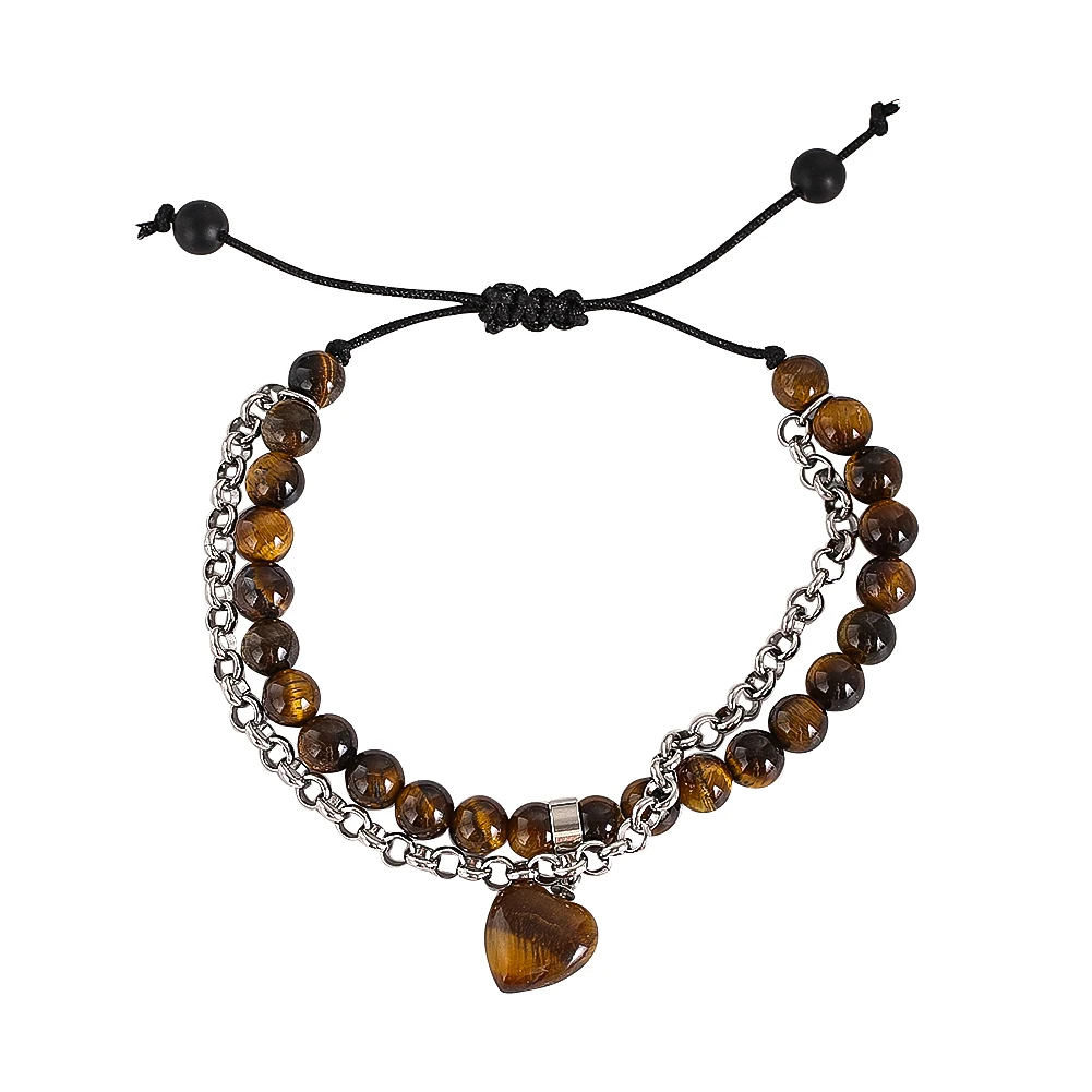 Natürliches Tigerauge-Armband mit rotem Achat-Liebesanhänger – Bild 2