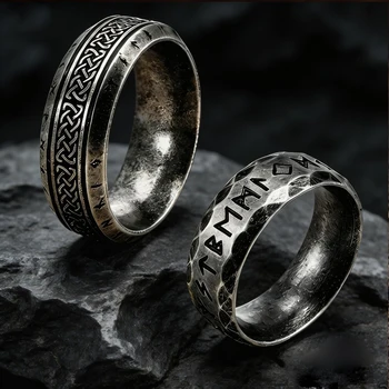 Farsighted Star Edelstahl Viking Runen Ring für Männer und Frauen Vintage Nordischer Keltischer Knoten Ringe