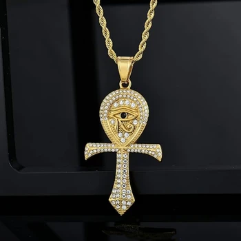YILUOCD CZ Auge des Horus Anhänger Halskette für Männer Altes Ägypten Ankh Kreuz Halskette Amulett Schutz