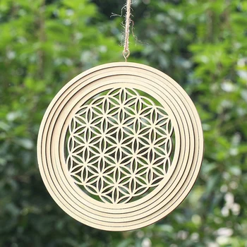 Große 3D-Blume des Lebens-Anhänger aus Holz, lasergeschnitten, handgefertigt, Heilige Meditation, Energie