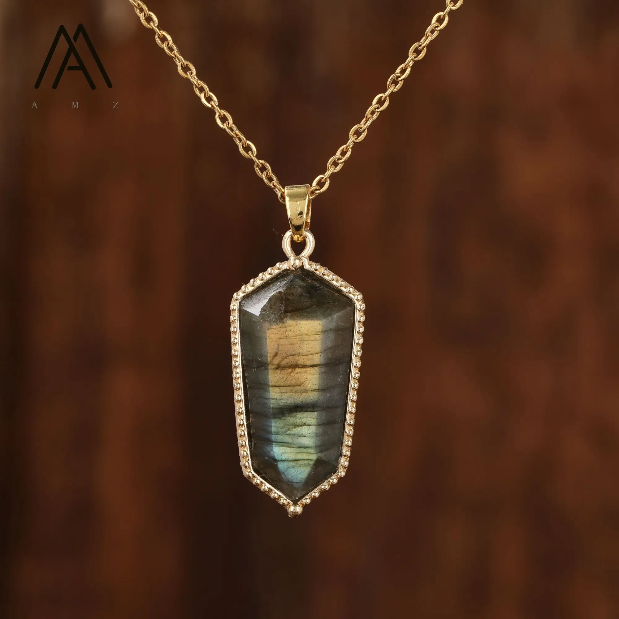 Trend ige Halskette Kristall Nature del stein sechseckige Anhänger Halsketten Goldkette Schmuck Geschenk